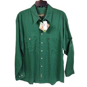 VTG Timberland Weathergear Men's Green Button Down Linen Shirt L Casual Outdoor